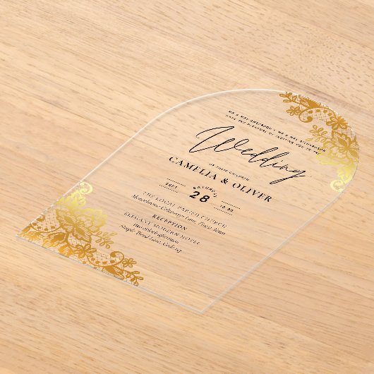 ACRYL bruiloft nodigt gouden kant Elegant Clear Acryl Uitnodigingen (Laagn)