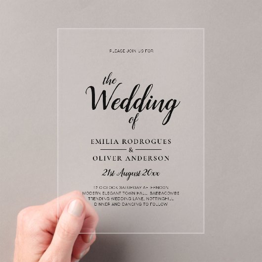 ACRYL bruiloft nodigt minimalistisch modern helder Acryl Uitnodigingen (Insitu (Draagbaar))