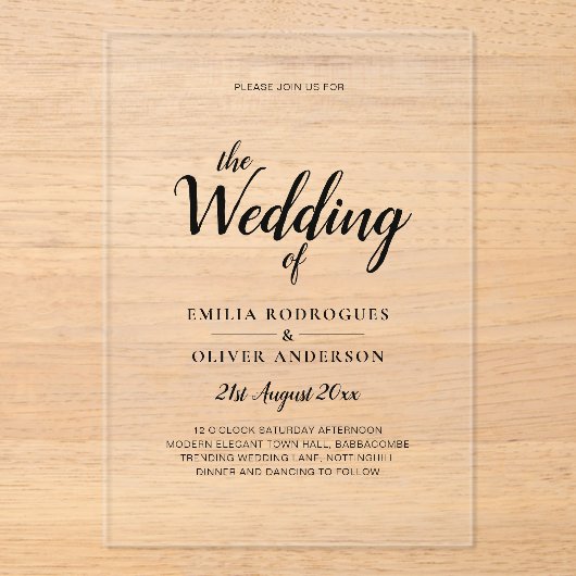 ACRYL bruiloft nodigt minimalistisch modern helder Acryl Uitnodigingen (Voorkant)