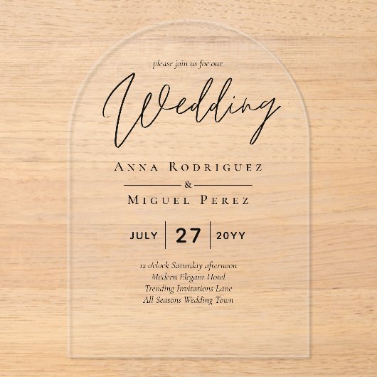 ACRYL bruiloft nodigt minimalistisch modern helder Acryl Uitnodigingen (Voorkant)
