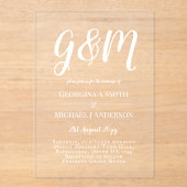 ACRYL bruiloft nodigt witte tekst vet Initialen Acryl Uitnodigingen (Voorkant)