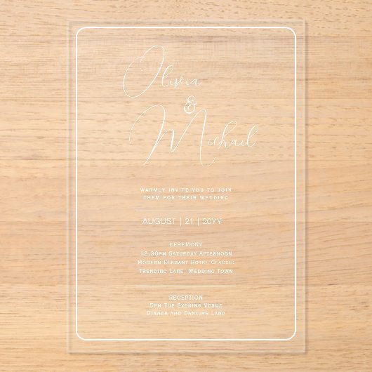 ACRYL bruiloft nodigt witte tekst vet Initialen Acryl Uitnodigingen (Voorkant)