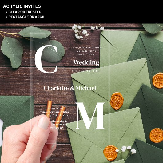 ACRYL bruiloft nodigt witte tekst vet Initialen Acryl Uitnodigingen