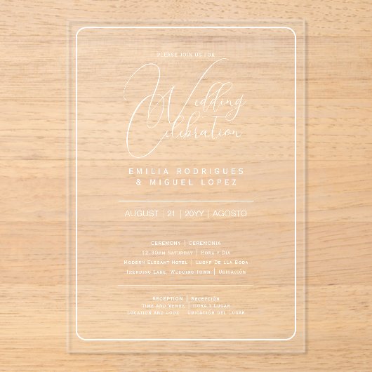 ACRYL bruiloft nodigt witte tekst vet Initialen Acryl Uitnodigingen (Voorkant)