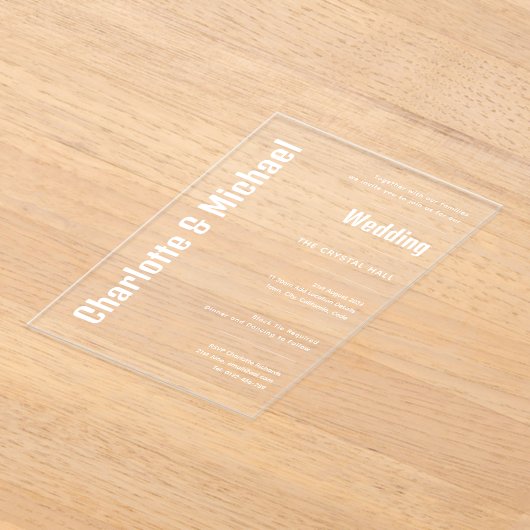 ACRYL bruiloft nodigt witte tekst vet modern Acryl Uitnodigingen (Laagn)