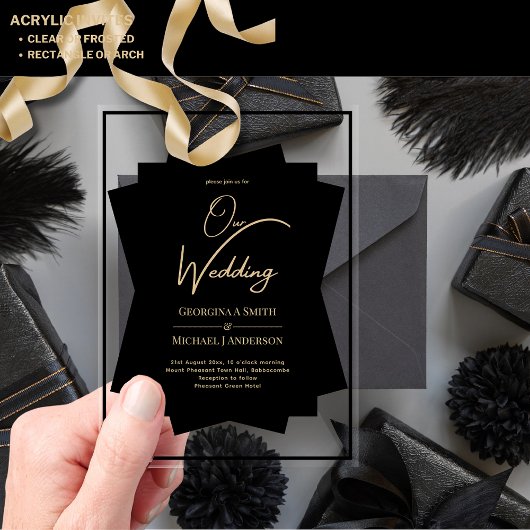 ACRYL bruiloft nodigt zwart goud uniek modern uit Acryl Uitnodigingen