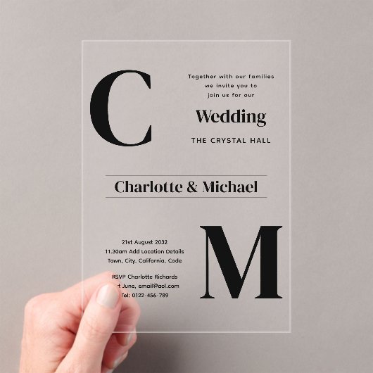 ACRYL bruiloft nodigt zwarte tekst vet Initialen Acryl Uitnodigingen (Insitu (Draagbaar))