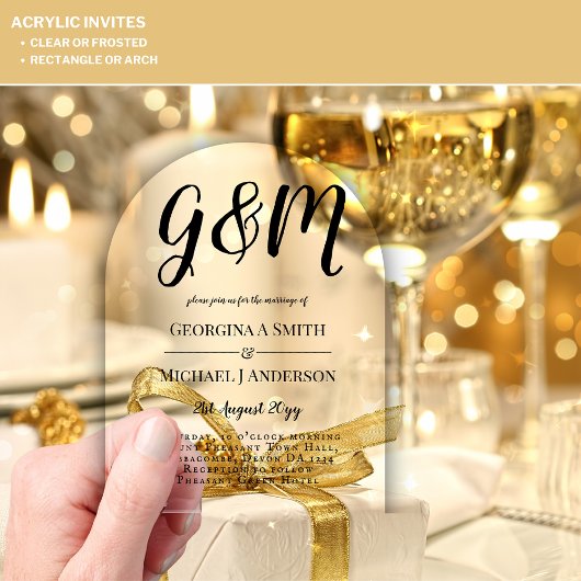 ACRYL bruiloft nodigt zwarte tekst vet Initialen Acryl Uitnodigingen