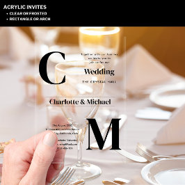 ACRYL bruiloft nodigt zwarte tekst vet Initialen Acryl Uitnodigingen