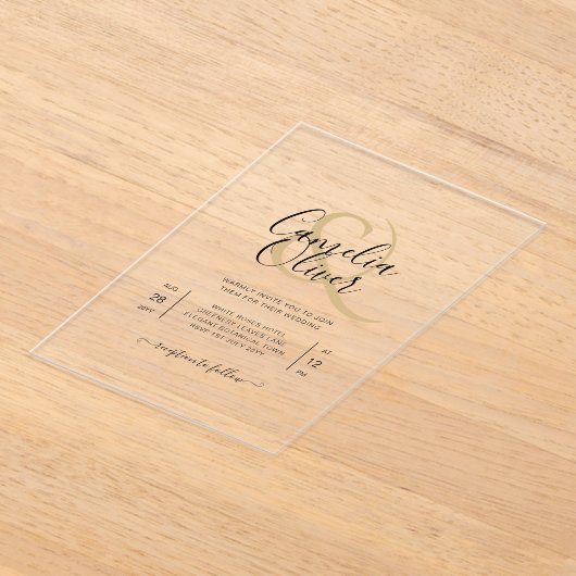 ACRYL bruiloft nodigt zwarte tekst vet Initialen Acryl Uitnodigingen (Laagn)