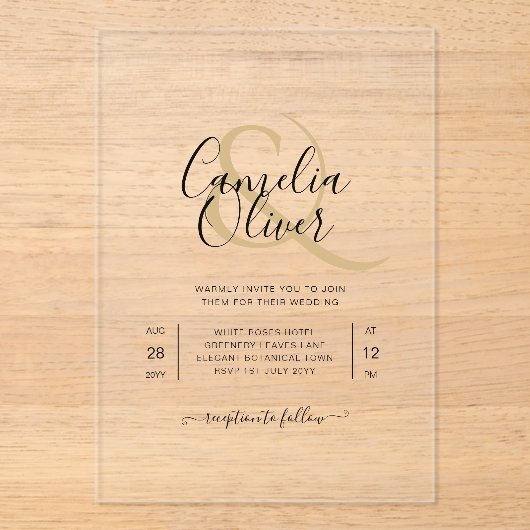 ACRYL bruiloft nodigt zwarte tekst vet Initialen Acryl Uitnodigingen (Voorkant)