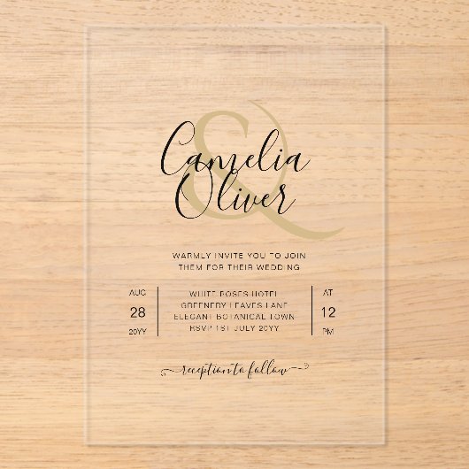 ACRYL bruiloft nodigt zwarte tekst vet Initialen Uitnodigingen (Voorkant)