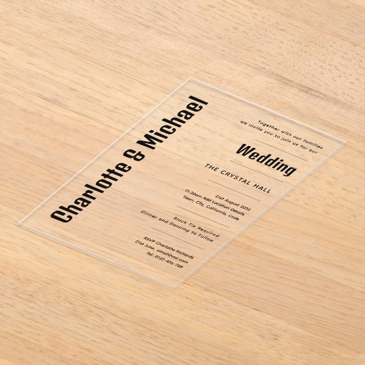 ACRYL bruiloft nodigt zwarte tekst vet modern Acryl Uitnodigingen (Laagn)