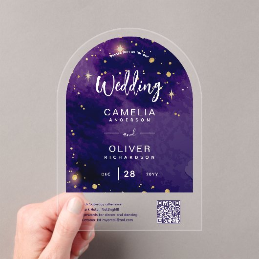 ACRYL BRUILOFT Sterrennacht Sky QR Code RSVP Acryl Uitnodigingen (Insitu (Draagbaar))