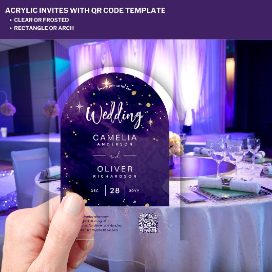 ACRYL BRUILOFT Sterrennacht Sky QR Code RSVP Acryl Uitnodigingen