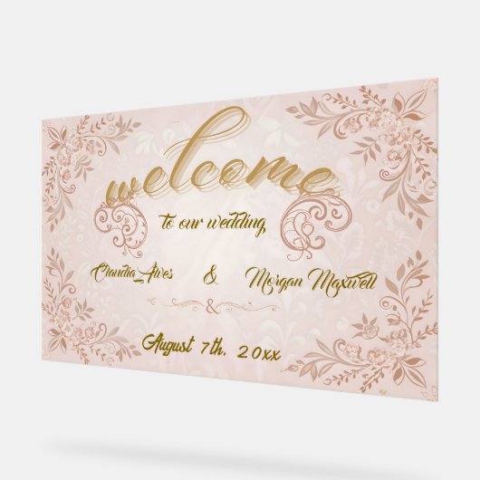 Acryl bruiloft welkomstbord met Bloemen D Acryl Bord (Hoek)