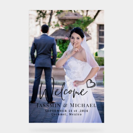 Acryl bruiloft welkomstbord met foto acryl bord (Voorkant)