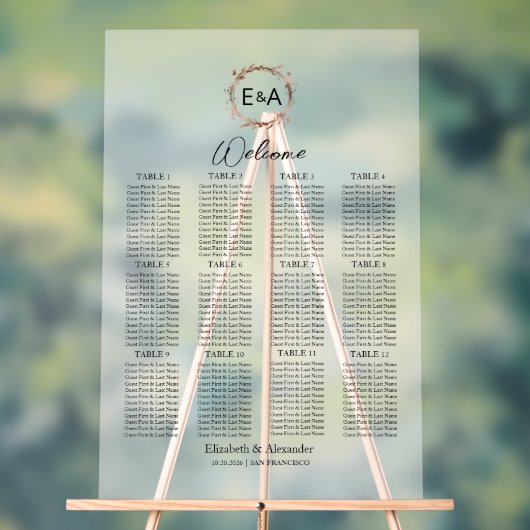 Acryl Bruiloft Zitkaarten Tekens | Eucalyptus Acryl Bord (Neutraal)