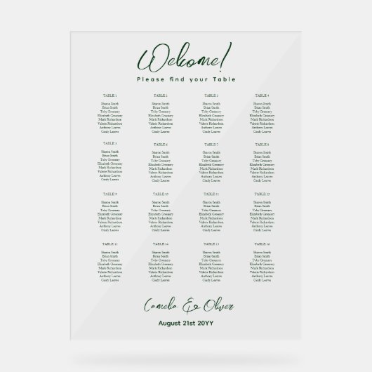 ACRYL BRUILOFT ZITTAFEL GRAFIEK 16 Tafelgroen Acryl Bord (Voorkant)