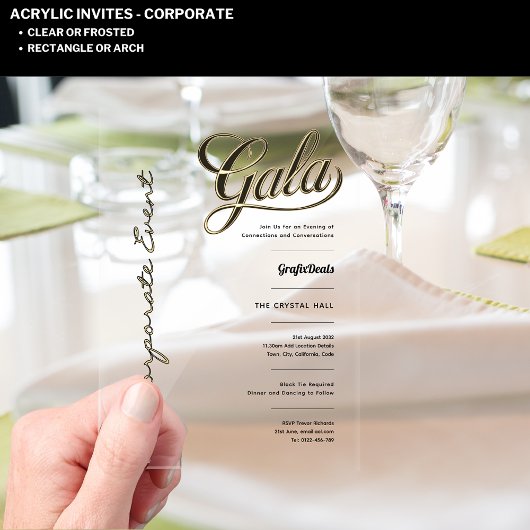 Acryl Clear Gala Business Charity Corporate Gold Uitnodigingen