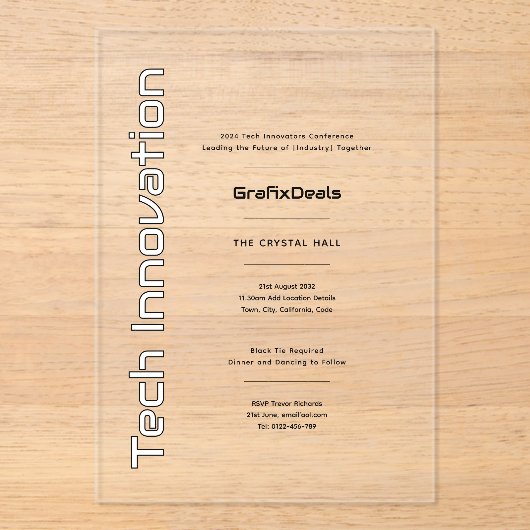 Acryl Clear Tech Innovatie Bedrijfsevenementen Acryl Uitnodigingen (Voorkant)