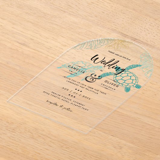 Acryl Destination Wedding Beach Zee Schildpadden Acryl Uitnodigingen (Laagn)