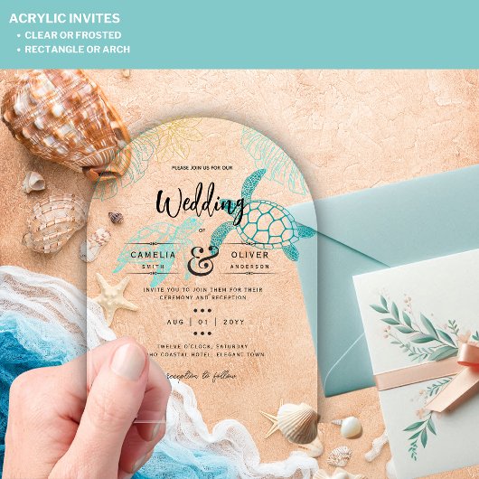 Acryl Destination Wedding Beach Zee Schildpadden Acryl Uitnodigingen