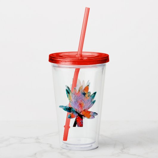 Acryl Drink glas met stro en Lily bovenwater (Achterkant)