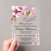 Acryl Elegante Bloemen Roze Foto Afstuderen Party Acryl Uitnodigingen (Insitu (Draagbaar))