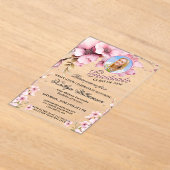 Acryl Elegante Bloemen Roze Foto Afstuderen Party Acryl Uitnodigingen (Laagn)