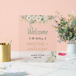 Acryl Elegante Blush Bloemen bruiloft Welkom Teken Bord