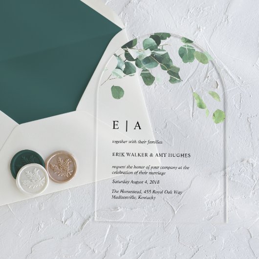 Acryl Eucalyptus bruiloft uitnodiging boog