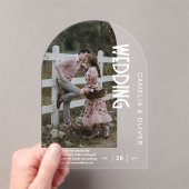 ACRYL foto bruiloft moderne boog witte tekst Uitnodigingen (Insitu (Draagbaar))