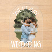 ACRYL Foto Opslaan Datum Moderne Elegante Witte Te Acryl Uitnodigingen (Voorkant)