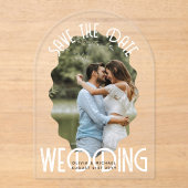 ACRYL Foto Opslaan Datum Moderne Elegante Witte Te Uitnodigingen (Voorkant)