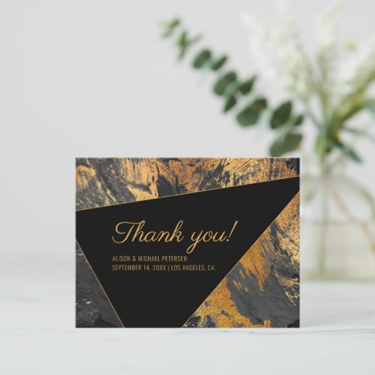 Acryl geschilderd goud en zwart bruiloft dank u briefkaart (Staand voorkant)