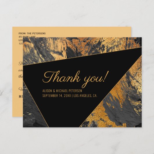 Acryl geschilderd goud en zwart bruiloft dank u briefkaart (Voorkant / Achterkant)