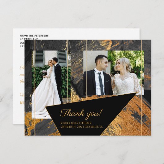 Acryl geschilderd goud grijs bruiloft foto dank u briefkaart (Voorkant / Achterkant)