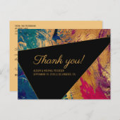 Acryl geschilderd rood blauw zwart bruiloft dank u briefkaart (Voorkant / Achterkant)