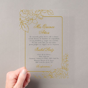 Acryl gouden lijst Spaanse Quinceanera Uitnodigingen