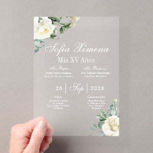 Acryl groen witte bloemen uitnodiging