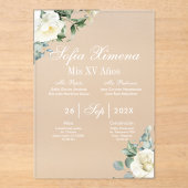 Acryl groen witte bloemen uitnodiging (Voorkant)