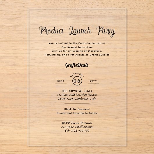 Acryl Held Productlancering Bedrijfsfeesten Chic Acryl Uitnodigingen (Voorkant)