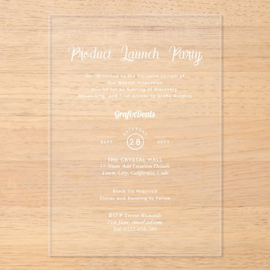 Acryl Heldere Productlancering Bedrijfs Evenemente Acryl Uitnodigingen (Voorkant)