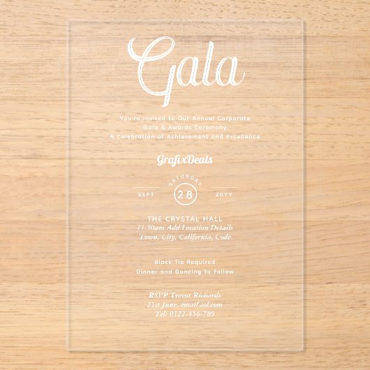 Acryl Heldere Zakelijke Galaprijsuitreiking Modern Acryl Uitnodigingen (Voorkant)