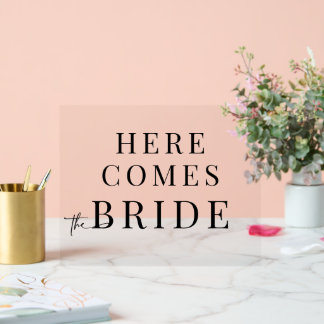 Acryl Here Comes The Bride Trouwbord Bord
