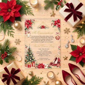Acryl Kerst Quinceañera Rood & Goud Vakantie Uitnodigingen