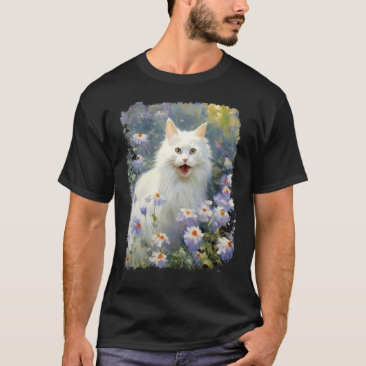 Acryl Kunst Witte Kat T-shirt (Voorkant)