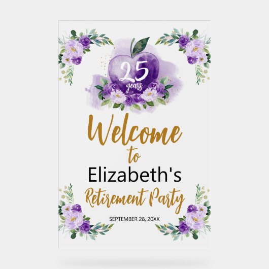 Acryl leraar pensioen welkomstbord | Appel Acryl Bord (Voorkant)