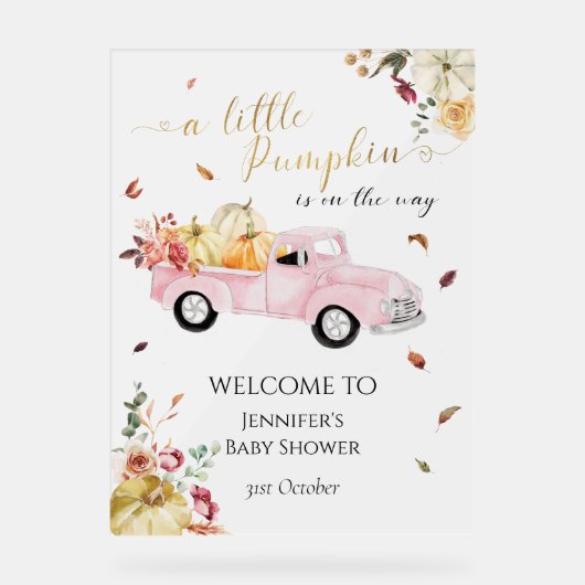 Acryl Little Pumpkin Baby shower Welkomstbord Acryl Bord (Voorkant)